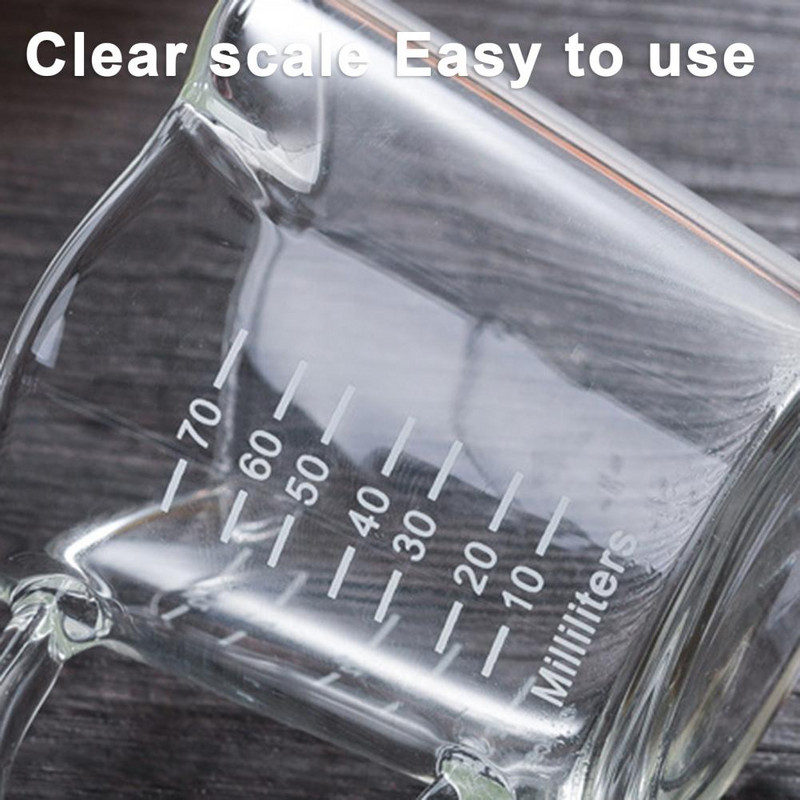 Staklena mjerna šalica od 70 ml, dupla šalica za kavu, šalica za piće otporna na toplinu, prozirni stakleni vrč za mlijeko s ručkom za kuhinju