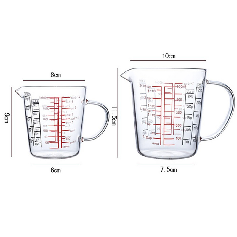 Staklena mjerna posuda bez olova od 500 ml s vagom Šalica za mlijeko u mikrovalnoj pećnici Šalica s ručkom Vrčevi za mlijeko Mjerna posuda za kuhinjske alate