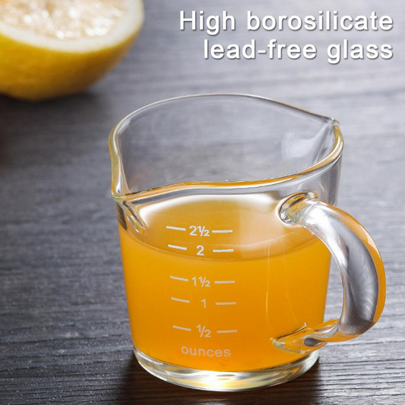 Staklena mjerna posuda od 70 ml, dvostruka usta, prozirni stakleni vrč za mlijeko, otporan na toplinu, s ručkom, borosilikatni espresso otporan na toplinu