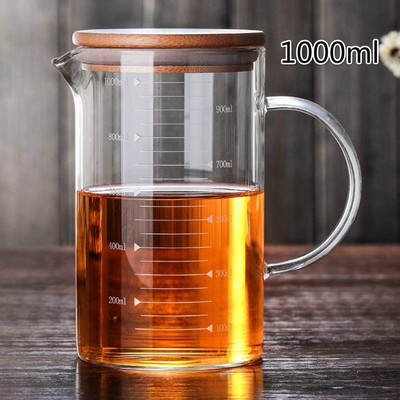 350 ml/500 ml/1000 ml staklena mjerna posuda otporna na toplinu za pribor za pečenje s bambusovim poklopcem mjerna posuda za kuhinjske predmete