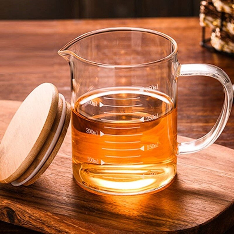 350 ml/500 ml/1000 ml staklena mjerna posuda otporna na toplinu za pribor za pečenje s bambusovim poklopcem mjerna posuda za kuhinjske predmete
