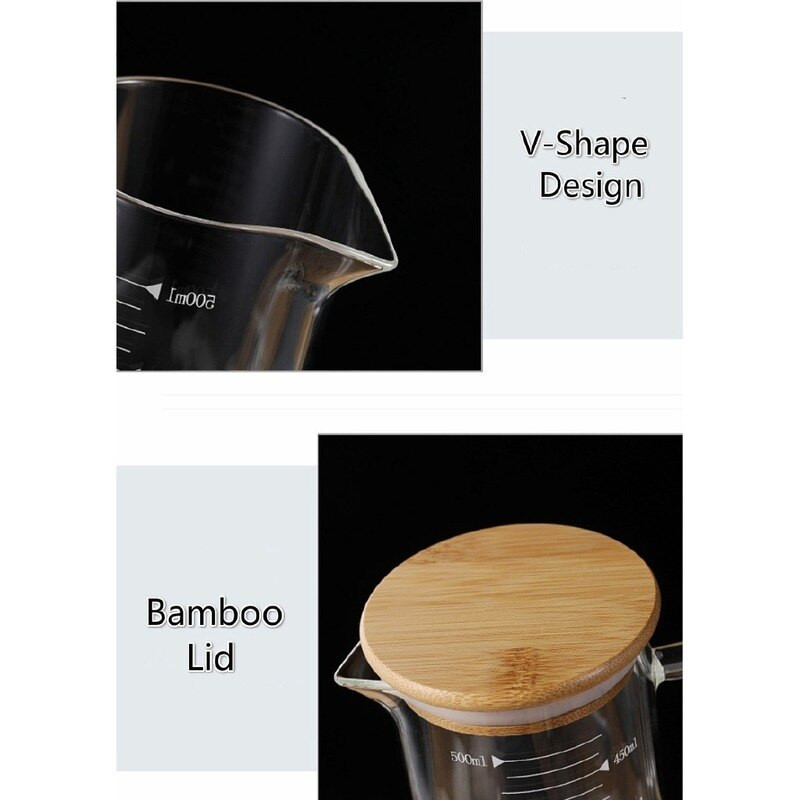 350 ml/500 ml/1000 ml staklena mjerna posuda otporna na toplinu za pribor za pečenje s bambusovim poklopcem mjerna posuda za kuhinjske predmete