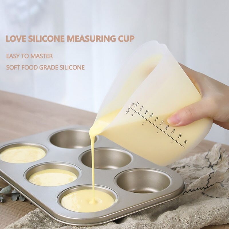 Silikonska mjerna posuda od 500 ml Srce s maslacem Voda Posuda za mjerenje tekućine Vrč Fleksibilna silikonska čaša Kuhinjski mjerni alati za kuhanje