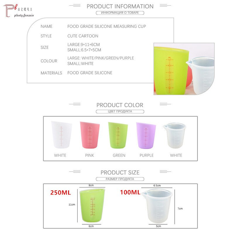 250 ml / 100 ml Silikonska posuda za mjerenje vrča Graduirana čaša Kuhanje Pečenje Kuhinjski alati za mjerenje