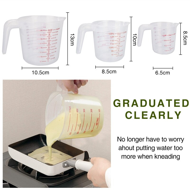 5 3 KOM PP plastične točne mjerne žlice šalice vrčevi 1 2,5 5 7,5 15 250 500 1000 ml Izljevna površina Potrepštine kuhinjskog alata