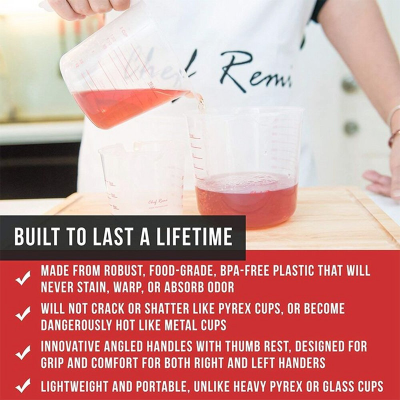 3 kom plastične mjerne čaše Vrč Izljevna površina Kuhinjska mjerna čaša s graduiranom čašom za pečenje Mjera za tekućinu 250/500/1000 ML