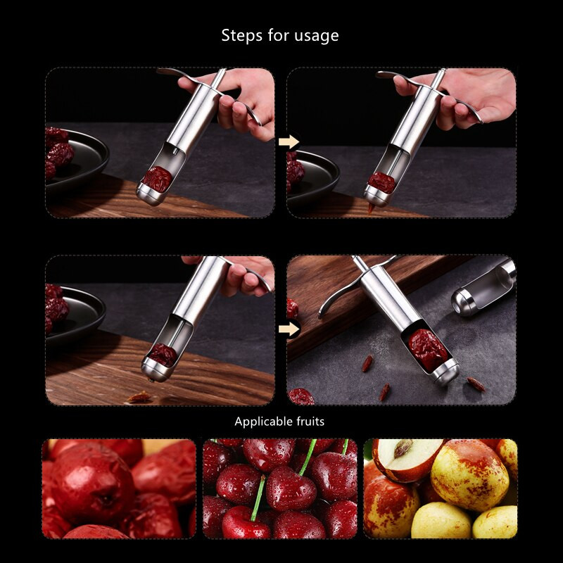 Novi Enucleator od nehrđajućeg čelika Alati za voće Brzo uklanjanje sjemenki jezgre žižule trešnje Enucleate Kitchen Gadget Denucleator