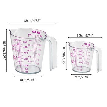2 размера 250/500 мл прозрачна мерителна чаша с градуирана твърда маса за накрайник за наливане на кана Контейнер за измерване на течности Кухненски консумативи