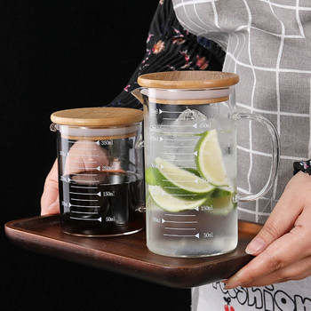 Креативност Бамбукова капачка Стъклен градуиран буркан Домакински универсален магазин Чаша за вода Подаръчни чаши с мерителна бутилка Мерителна кана