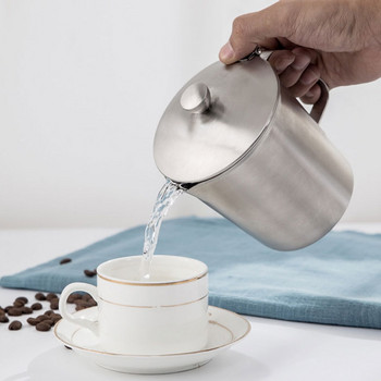 Кана за разпенване на мляко с капак и измерване - Усъвършенствани мерителни чаши Thicken 304 от неръждаема стомана Контейнер за пяна за кафе