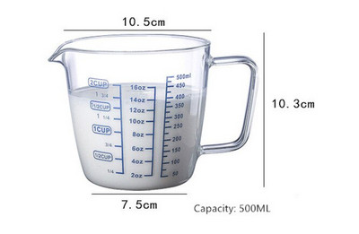 250 ml/500 ml Pyrex pieno matavimo puodelis Svarstyklės mikrobangų matavimo puodelis Stiklinis pieno ąsotis su dangteliu espreso puodeliai
