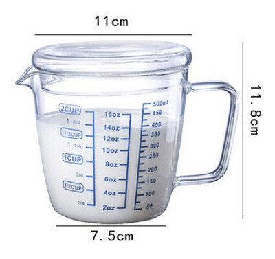 250 ml/500 ml Pyrex pieno matavimo puodelis Svarstyklės mikrobangų matavimo puodelis Stiklinis pieno ąsotis su dangteliu espreso puodeliai