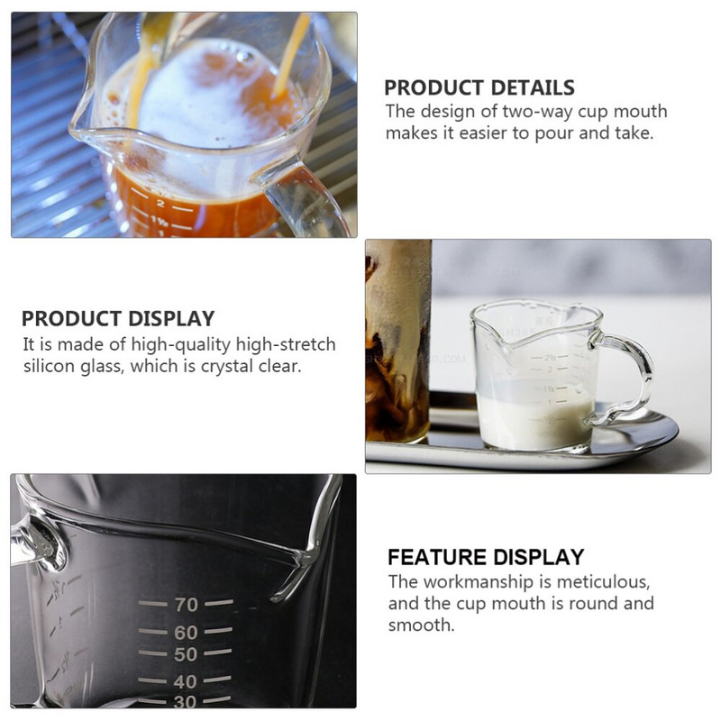 Šalica Mjerna čaša Espresso vrč za kavu Šalice za kavu Čaše Scalejug Graduirana prozirna drška Vrčevi Mjera Dvostruka šalica Krema za kremu