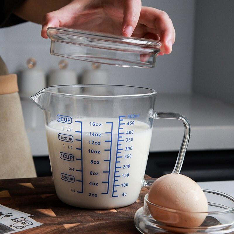 Mjerna posuda od visokog borosilikatnog stakla od 250/500 ml Vrč za mlijeko otporan na toplinu Prozirna vaga Šalica za čaj Vrč za kavu Prikladan za mikrovalnu pećnicu