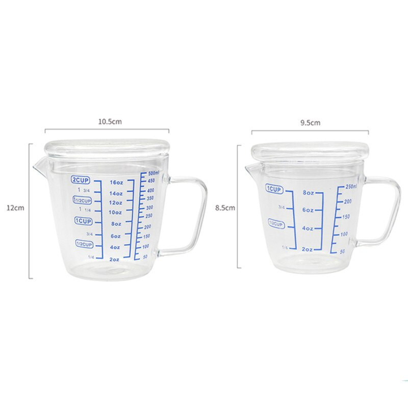 Mjerna posuda od visokog borosilikatnog stakla od 250/500 ml Vrč za mlijeko otporan na toplinu Prozirna vaga Šalica za čaj Vrč za kavu Prikladan za mikrovalnu pećnicu