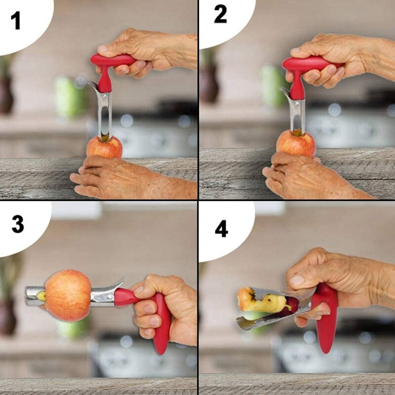 2 kom. Alat za polugu za vađenje jabuka Od nehrđajućeg čelika Odstranjivač sjemenki voća kruške Cherry Red Drška s nazubljenom oštricom