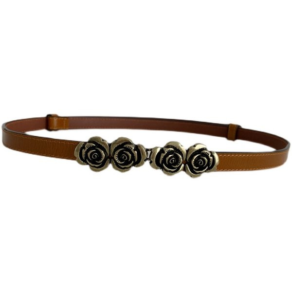 Ženski tanki kožni remen s ružičastom metalnom kopčom