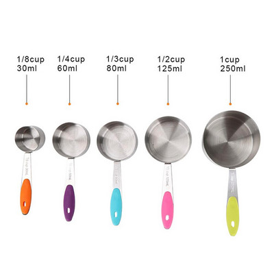Mjerne žlice od nehrđajućeg čelika Mjerne čaše Silikonska drška za suhe i tekuće kuhinjske dodatke Ekološki prihvatljivo 5 kom.