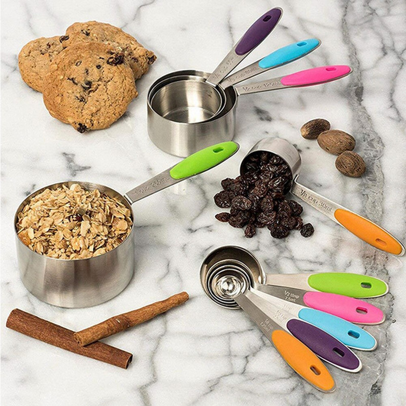 Mjerne žlice od nehrđajućeg čelika Mjerne čaše Silikonska drška za suhe i tekuće kuhinjske dodatke Ekološki prihvatljivo 5 kom.