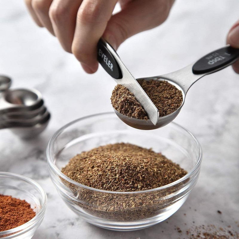 8PCS Magnetski set čajnih žličica za mjerenje od nehrđajućeg čelika stane u staklenke za začine Dvoglave mjerne žlice Kuhinjski alati za pečenje