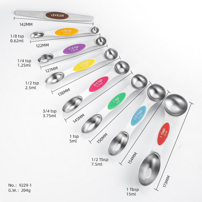 8 komada dvoglave mjerne lopatice od nehrđajućeg čelika Set kuhinjskih alata za pečenje Žlica Šarena i crna silikonska podloga za držanje