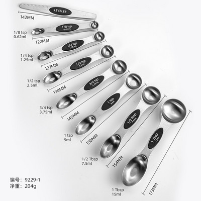 8 komada dvoglave mjerne lopatice od nehrđajućeg čelika Set kuhinjskih alata za pečenje Žlica Šarena i crna silikonska podloga za držanje