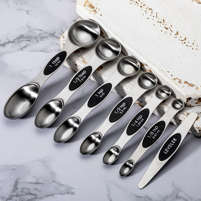 8 komada dvoglave mjerne lopatice od nehrđajućeg čelika Set kuhinjskih alata za pečenje Žlica Šarena i crna silikonska podloga za držanje