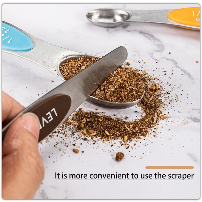 8 komada dvoglave mjerne lopatice od nehrđajućeg čelika Set kuhinjskih alata za pečenje Žlica Šarena i crna silikonska podloga za držanje