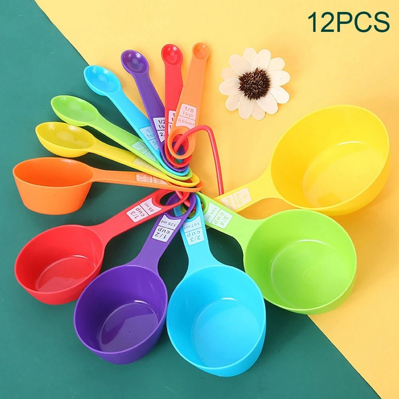 Set alata za mjerenje od 12 komada žlica/šalica PP žlica za kavu i šećer s vagom Pribor za pečenje kolača Plastična ručka Kuhinjski pribor