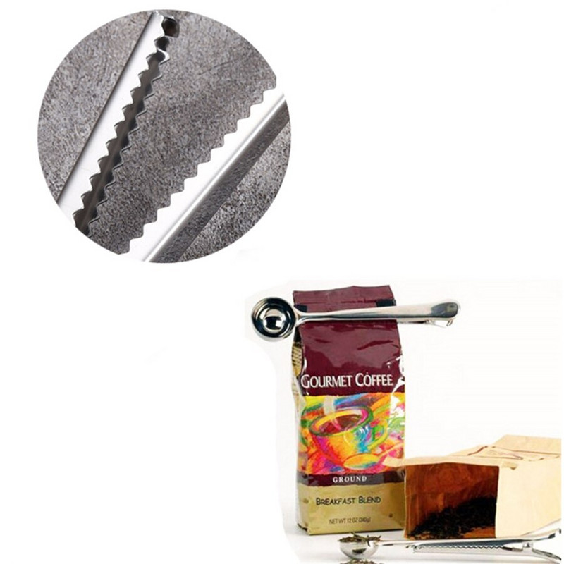 10 vnt. kavos šaukštelis su maišelio sandarinimo spaustuku Nerūdijančio plieno arbatos matavimo šaukštas 2 viename Virtuvės įrankiai Sidabrinis auksas juodas didmeninė prekyba X2