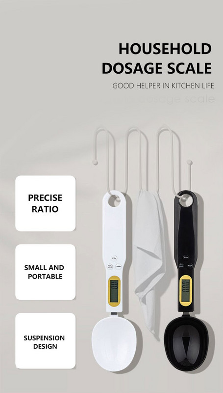 Elektronska kuhinjska vaga 500g-0,1g LCD digitalna žlica za vaganje Kuhinjski alat Punjiva elektronska žlica za nutricionističku vagu za pečenje