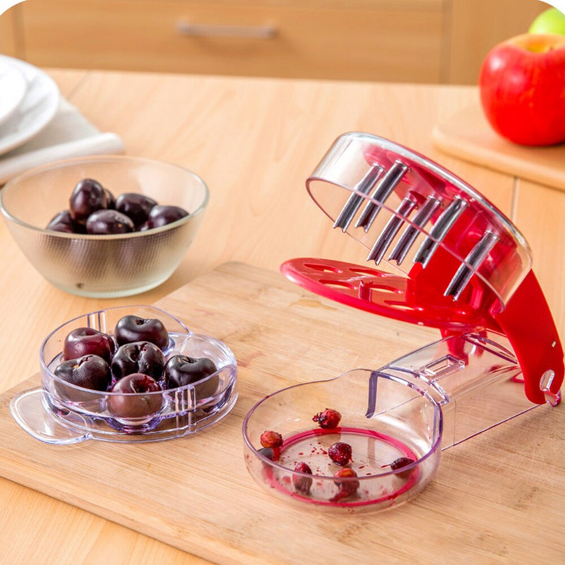 6 auguga Cherry Corer konteineriga Köögividinad Tööriistad Uudne Super Cherry Pitter kivisüdame eemaldaja