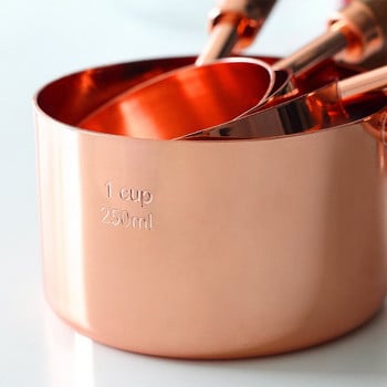 Комплект мерителни чаши и лъжици RoseGold от 8 бр. Чаена лъжичка Дървена дръжка Мерителна лъжица с медно покритие Инструменти за печене Измерване на захар