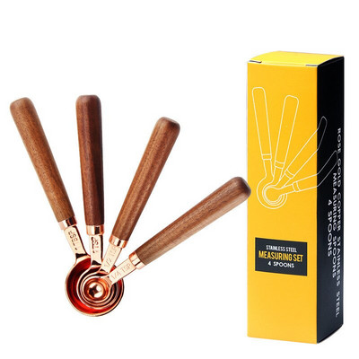 RoseGold mjerne čaše i žlice Set od 8 KOM Žličica Drvena drška Bakrena mjerna žlica Alati za pečenje Mjerenje šećera