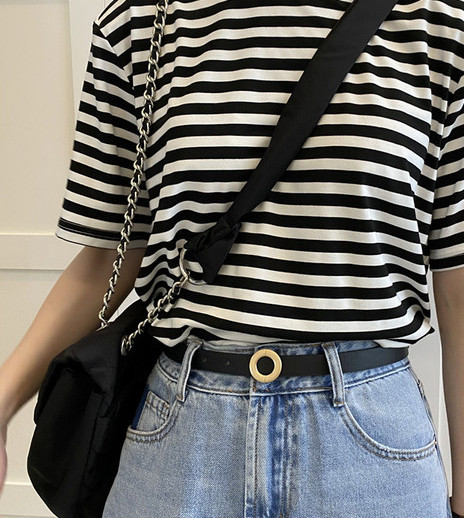 Tanki ženski remen od eko kože sa okruglom kopčom