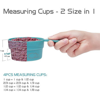 Комплект мерителни чаши и лъжици от 8 бр. Лъжица за кафе, захар, торта, пластмасова мерителна чаша, лъжица, подреждаща се за печене, готвене, кухненски инструмент