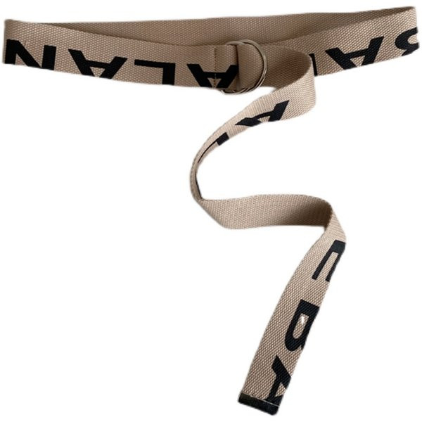 Ženski tekstilni remen sa natpisima i metalnim kopčanjem