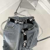 Moteriškas tekstilinis diržas su užrašais