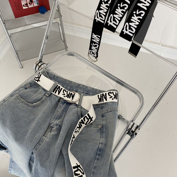 Moteriškas tekstilinis diržas su užrašais
