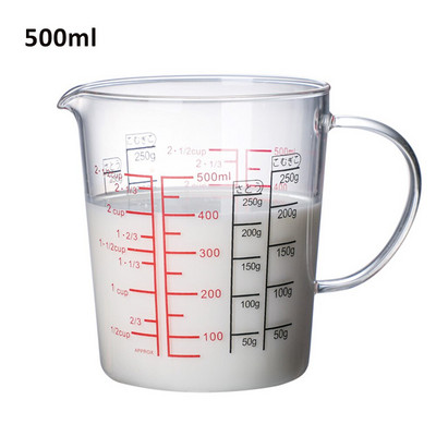 Nova staklena mjerna posuda od 500 ml bez olova s vagom Šalica za mlijeko u mikrovalnoj pećnici Šalica s ručkom Vrčevi za mlijeko Mjerna posuda za kuhinjske alate