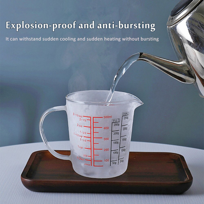 Nova staklena mjerna posuda od 500 ml bez olova s vagom Šalica za mlijeko u mikrovalnoj pećnici Šalica s ručkom Vrčevi za mlijeko Mjerna posuda za kuhinjske alate