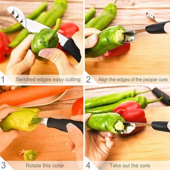 Πρακτικό 3 τεμ Jalapeno Pepper Corer, Ανοξείδωτο ατσάλι Soft Grip Jalapeno Corer, Core Deseeder for Jalapenos,Chilis,Bell Peppers