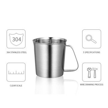 Мерителна чаша от неръждаема стомана 304 с везна 500/1000/2000 мл Кухня с голям капацитет, кафе, чай, пяна за мляко, кана, кана, чаша