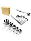 Set mjernih posuda i mjernih žličica od 12 komada, set mjernih posuda od nehrđajućeg čelika s nivelatorom za kuhanje i pečenje, funkcionalan