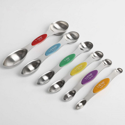 Set magnetskih mjernih žlica od 6 žličica od nehrđajućeg čelika s dvostrukim krajevima za teške uvjete rada Žličica za suhe ili tekuće posude za začine