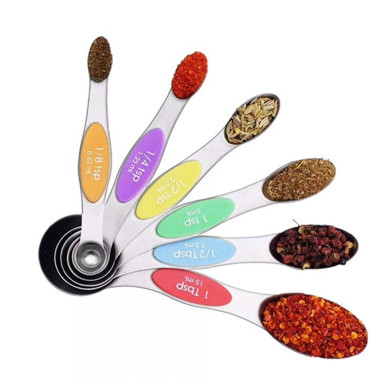 Set magnetskih mjernih žlica od 6 žličica od nehrđajućeg čelika s dvostrukim krajevima za teške uvjete rada Žličica za suhe ili tekuće posude za začine