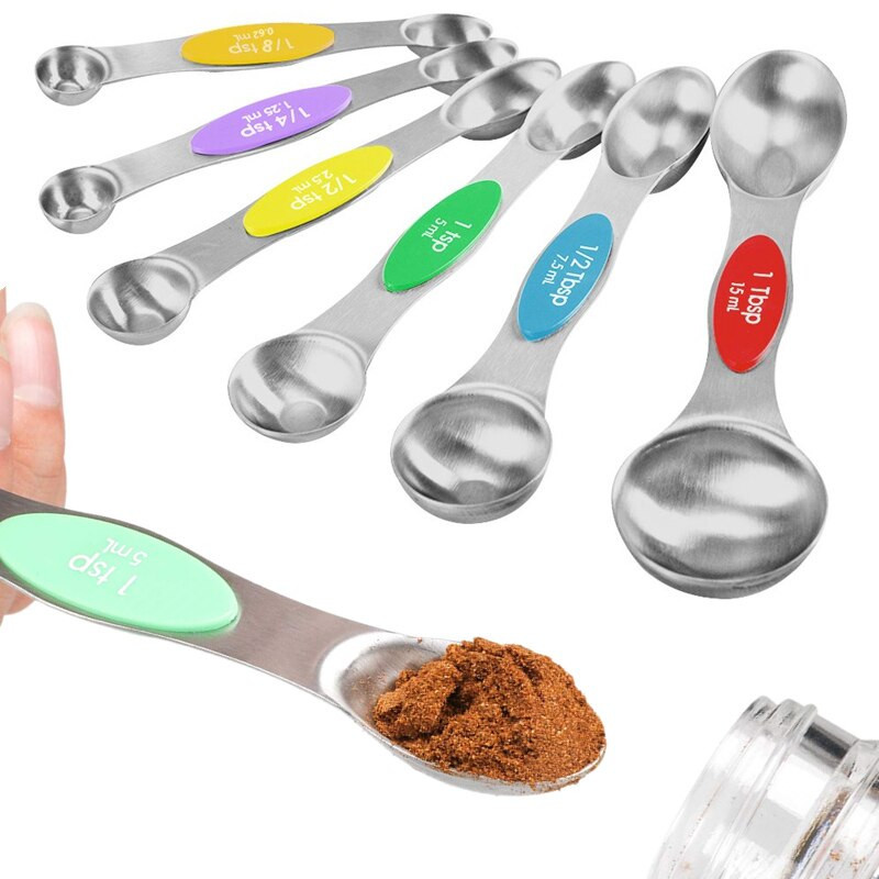 Set magnetskih mjernih žlica od 6 žličica od nehrđajućeg čelika s dvostrukim krajevima za teške uvjete rada Žličica za suhe ili tekuće posude za začine