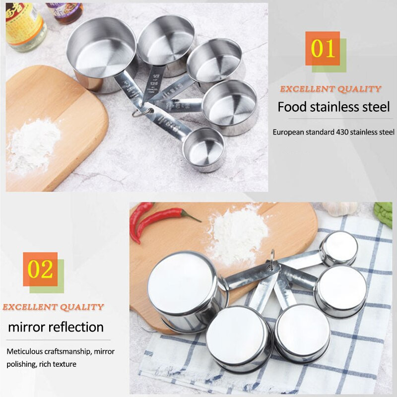 5 komada mjerne čaše od nehrđajućeg čelika, kuhinjska mjerna žlica, lopatica za pečenje čaja, kave, kuhinjskog pribora, set alata za mjerenje