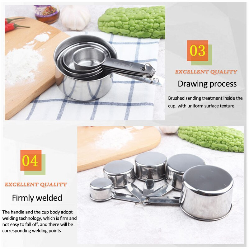 5 komada mjerne čaše od nehrđajućeg čelika, kuhinjska mjerna žlica, lopatica za pečenje čaja, kave, kuhinjskog pribora, set alata za mjerenje