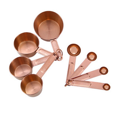 Set od 8 komada, mjerna posuda od nehrđajućeg čelika od ružičastog zlata i žlice s ugraviranim mjerama Izljevci za izlijevanje Zrcalno polirana kuhinjska naprava